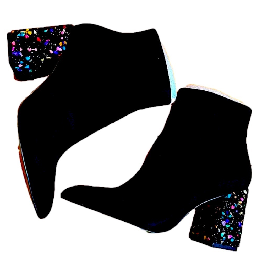 Sold! NIB Betsey Johnson Riverr Black Pointy Crystal Embellished Boots 8.5 - Picture 9 of 11
